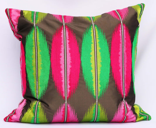 Pink Green and Brown Custom Silk Pillow