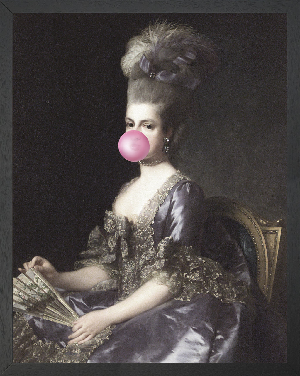 Bubblegum Portrait of a Lady with Upswept Hair and Fan